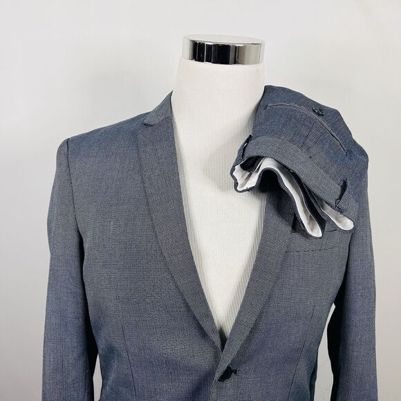 H&M 38R Slim Fit Suit 32x28 Flat Front Blue Knit Two Button Double Vented